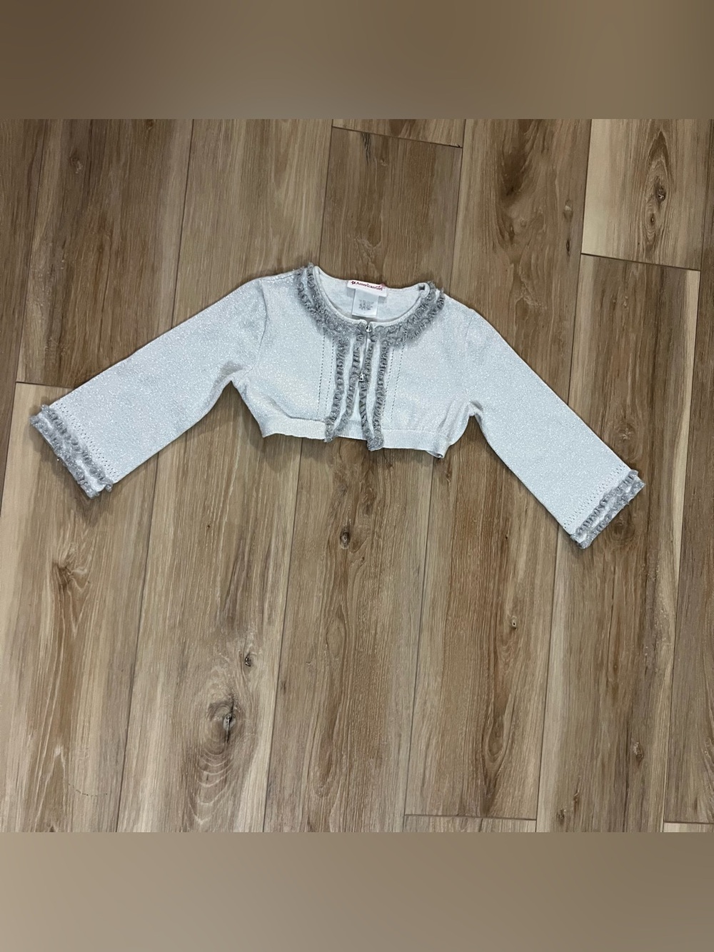 American Girl Silver Metallic Sparkle Ruffle Bolero Shrug Sweater Girls Size S